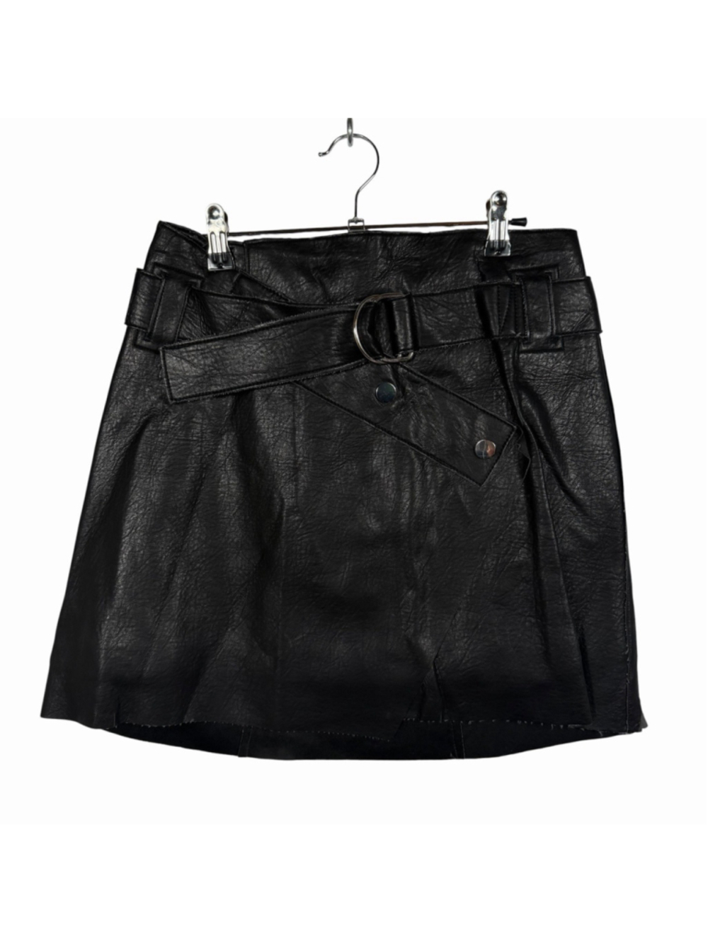 Zara Woman- Mini Wrap Skirt - Asymmetrical Faux Leather Belted Buttons Size M